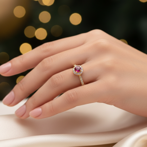 แหวนพลอยทับทิม(Natural Ruby) สีชมพูแดงสวยมาก จากประเทศโมซัมบิก ตัวเรือนCopper ผสมเงิน ชุบทอง ไซส์นิ้ว 55 หรือเบอร์ 7 US