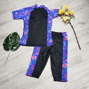 Bikini đồ bơi nữ đi biển 2 mảnh áo ngắn tay phủ bụng kèm mút mỏng quần lửng ngố chất liệu thun lạnh BINSPORTS BHV202