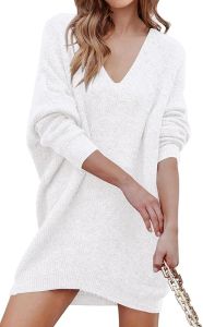 PRETTYGARDEN Womens Pullover Sweater Dress Casual Long Sleeve Ribbed Knit V Neck Loose Oversized Sweaters Dresses