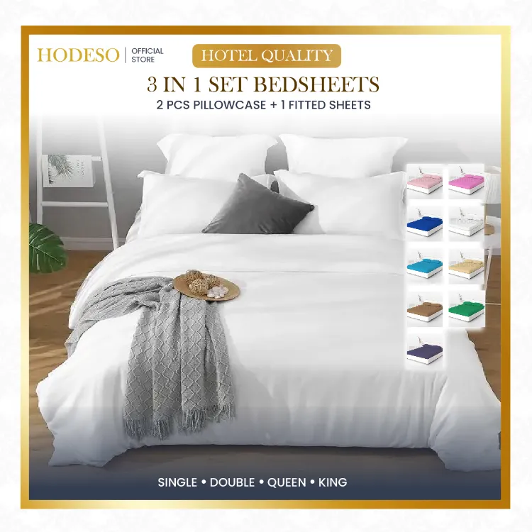 Hodeso 3in1 bed sheet cover fully garterized bedsheet plain - Main Image