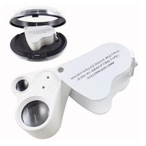 TIMES LORD with Bright LED Light 30X 60X Illuminated Loupe Adjustable Lighting Dual Lens Foldable Jewelry Magnifier 2 In 1 Hands Free Handheld Magnifier for Jewelry Inspection