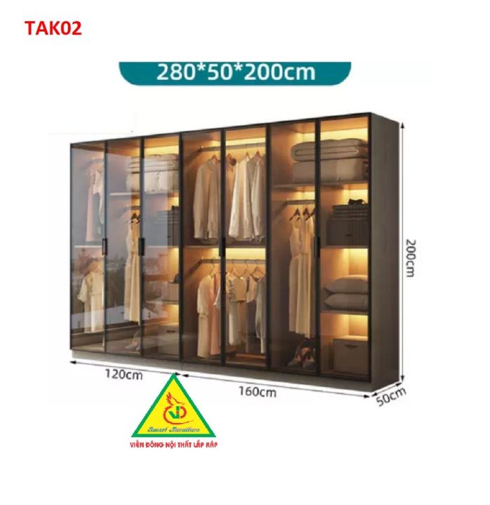 Tủ quần áo gỗ MDF cánh kính cường lực khung nhôm TAK03 - Nội thất ...