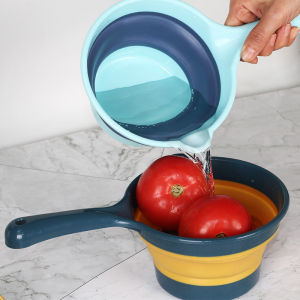 Fold Water Scoop Long Handle Thickening Plastic Ladle Fruit Vegetable Washing Scoop Kitchen Tools Portable Water Ladle