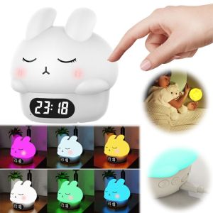 UMBRAULI Cute Bunny Night Light Temperature Display Timer Color-Changing Rabbit  Lamp Bedside Light Cartoon Digital Alarm Clock Nursery