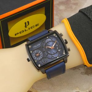 Box Exclusive Jam Tangan Police Persegi Panjang VA-452NA / Jam Tangan Fashion Pria Tali Kulit Diameter 47cm