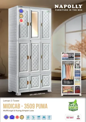 Lemari Pakaian Plastik NAPOLLY 4 PINTU SUPER JUMBO BESAR GANTUNG KACA CERMIN KUNCI BAGUS KOKOH MIDICAB 4408 DC ION PUMA
