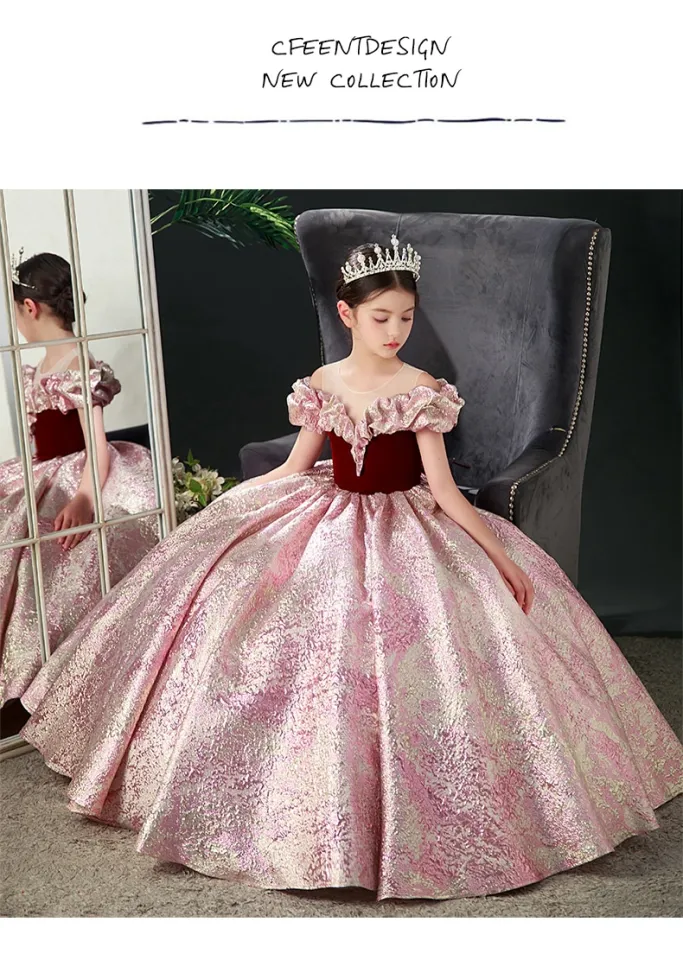 Kids Dresses For Party Wedding Dress retro Children Pageant Gown New Year  baby Girls Princess velvet long Dress Girl Clothing