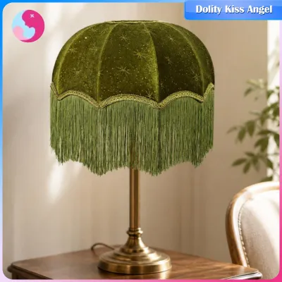 Dolity Fabric Fringe Lamp Shade Velvet Dome Lampshade with Long Tassels for Bedroom Bedside Table Lamp Decor