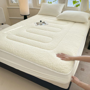 【Super low price】Thickened Imitation Lambswool Winter Fitted Sheet Solid Color Warm Plush Bed Sheets Queen Size Single Double Mattress Protector