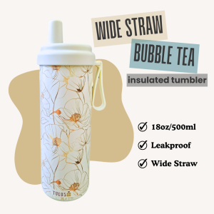 Mehboba Your Boba Tea Companion - 18oz/532ml Vacuum Insulated Tumbler with Wide Straw for Bubble Tea