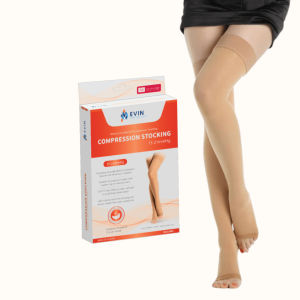 EVIN Compression Socks 15-20mmHg Thigh High Open Toe Stoking Urat Kaki Varicose Pregnancy DVT Flight MDA 医用弹力袜