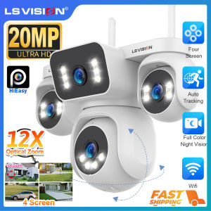 LS VISION 10K 20MP 4 Lens 4 Screen 12X Optical Zoom PTZ WIFI CCTV Camera Humanoid Detection Automatic Tracking Security Camera IP66 Waterproof Outdoor Full Color Night Vision Two-Way Audio IP Cameras