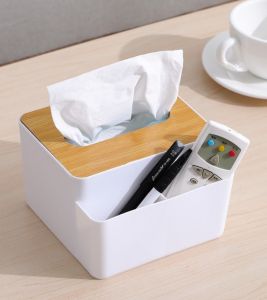 HỘP ĐỰNG KHĂN GIẤY NẮP GỖ CÓ NGĂN ĐỂ PHỤ KIỆN - HỘP KHĂN GIẤY NẮP GỖ - HỘP ĐỰNG GIẤY ĂN ĐỂ BÀN