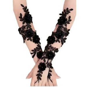 WUXU Lace Wedding Gloves Crystal Floral Pattern Fingerless Gloves Creative Photo Pros Elbow Gloves Women’s Wedding