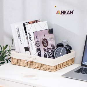 Khay Đựng Đồ Đa Năng Chữ Nhật Có Lót Vải Nơ – Khay Đựng Bánh Kẹo Hoa Quả Decor Nhà Cửa Cao Cấp