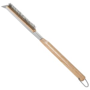 XYAX Tay cầm gỗ Bàn chải lò nướng pizza nhà bếp Dài 535cm với Dụng cụ cạo Bàn chải làm sạch bếp nướng Đa chức năng Chịu nhiệt Bàn chải làm sạch đá pizza cho Lò nướng