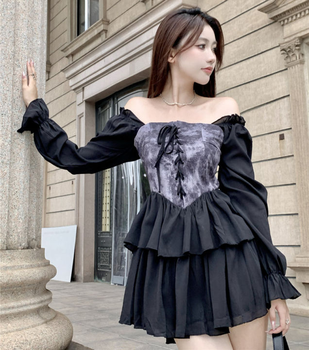 girl princess dress women mini dress korean style long sleeve black prom dress  woman elegant plus size dress dinner Plus Size Off Shoulder Polyester Dress  - Lazada | Lazada