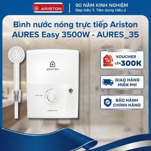 Bình nước nóng trực tiếp Ariston AURES Easy 3500W - AURES_35 | Nước nóng ổn định Thiết kế hiện đại Lắp đặt dễ dàng Hàng chính hãng Bảo hành trọn gói