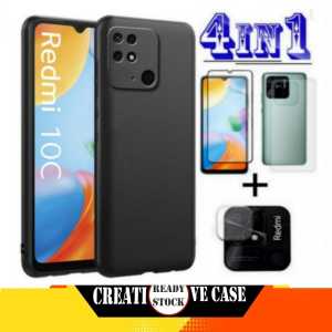 PROMO PAKET 4 IN 1 CASE XIAOMI REDMI 12 2023 / REDMI 10C 2022 SOFT CASE PRO CAMERA BLACK COLOR
