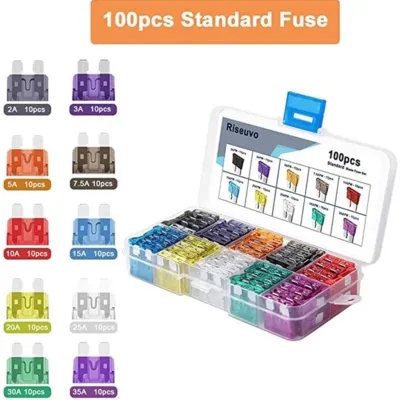HEXMA ฟิวส์รถยนต์100PCS รถยนต์ยานยนต์ สำหรับรถยนต์ รถมอเตอร์ไซต์ 1กล่อง (2A 3A 5A 7.5A 10A 15A 20A 25A 30A 35A)