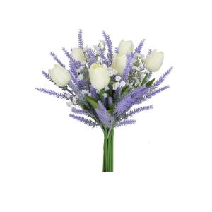 Color Artificial Flower Bouquet Lavender Tulips Mixed 13Inch Silk Floral Decoration For Table Centerpieces
