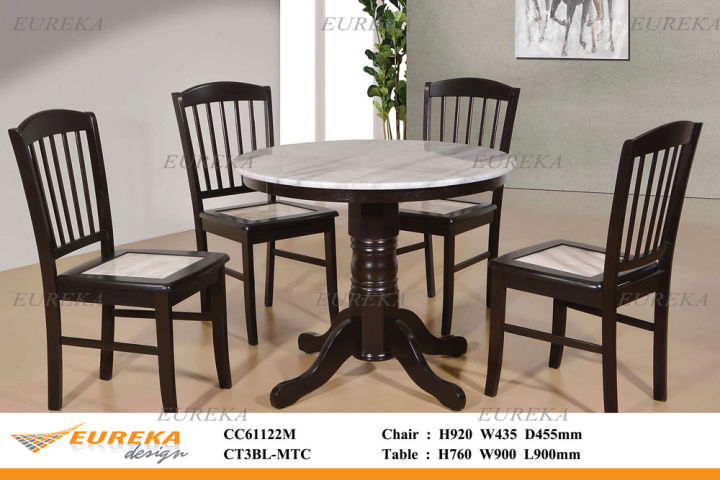 EUREKA 3ft Marble Dining Set Round with Chairs Set Meja Makan
