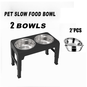 Elevated Dog Bowl Foldable Food Water Feeding Bowls with Antislip 4 Heights Adjustable Stand 2 Bowls for Large Dogs and Pets