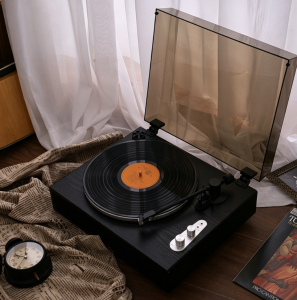 Mzeliking Retro Vinyl Record Player with Audio Technica AT3600L Cartridge Wireless Receive Built-in 4 Speakers 2 Speed Auto Stop for Home Decor