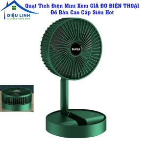 Quạt tích điện để bàn mini Super gấp gọn có thể kéo dài 3 tốc độ gió xoay 360 cổng sạc usb tiện dụng Dieulinhshop