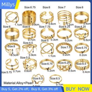 Millys ชุดแหวนผีเสื้อหัวใจกลวงแนววินเทจ22ชิ้นสำหรับผู้หญิงเครื่องประดับโลหะสีเงินรูปทรงเกลียวเรขาคณิต