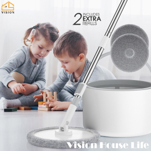 Vision ไม้ถูพื้นอบแห้งอัตโนมัติไม้ถูพื้นสำหรับล้างรถแบบนาโนใช้งานง่ายไม้ม็อบโรตารีประหยัดน้ำม็อปพลิเคชั่นของเสีย (2ฟรีผ้าทำความสะอาด)