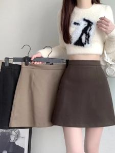 Ammin 2024 mùa xuân và mùa thu Thời Trang Dây Khóa kéo ẩn Eo Thiết Kế eo cao Giảm Béo T Chân Váy Ngắn Phụ Nữ phong cách Hàn Quốc Đơn Giản màu trơn Giản Dị xếp li Thiết Kế Một Dòng Túi Đeo Hông Tiếp Phơi Phơi