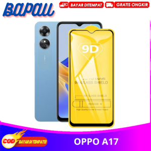 BAPAU Tempered Glass Oppo A17 Full Cover 9D Anti Gores Kaca Full Lem - List BLACK