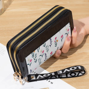 New Japanese and Korean Long Wallet Womens Clutch Large Capacity Multiple Card Slots Simple Double Zipper All-Matching Wallet Coin Purse