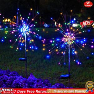 [Vodool Official Mall] 2Pcs LED Sparklers Firework Lamp Waterproof 200 LED Copper Wire Solar Firework Lights Outdoor Solar Fairy Lights for Yard Garden Flowerbed Party Decor