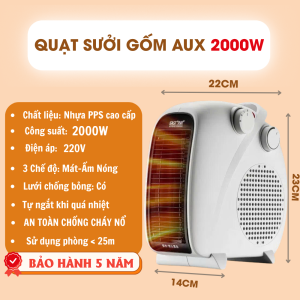 Quạt Sưởi Ấm 2 Chiều AUX Kiêm Máy Sấy Khô Giày Dép Quần Áo Công Suất 2000W An Toàn Cho Bé