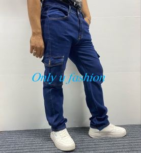 Mens Casual Loose Hip Hop Denim Work Pants Jeans with Cargo Pockets Straight Leg Jeans with Pockets
