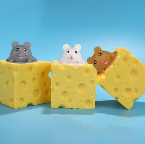 Squishy Pop Up Squirrel Mainan Anak Silikon Tikus Keju Lucu Mainan Squishy Tikus Penghilang Stress