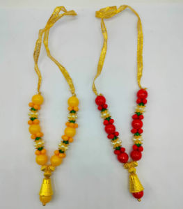 Traditional Handmade Small Moti Mala for God Idol Small Murti Mala Garland for God Idols | Small Red Moti Mala for Statue (Size - 4.5 inches | Pack of 1 pc)