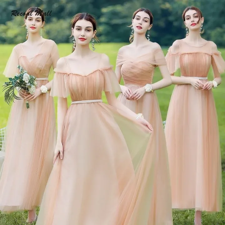 lazada bridesmaid dress Short Sand Pink V-Neck Tulle Bridesmaid Dress  FancyVestido