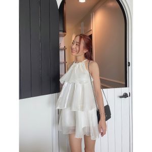 CHAWY Chiffon layer minidress 💗🧤 C4569 มินิเดรสสั้น มินิเดรสสั้นระบาย มี 2 สี ม่วง ครีม