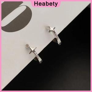 Heabety Four-pointed Star Cross Small Hoop Earrings For Men Women Hip Hop Retro Black Silver-color Street Gothic Ear Jewelry