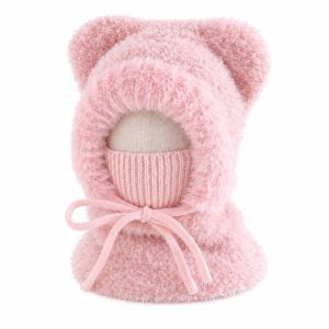 SWEET ELVES Thickened Hooded Scarf Hat Knitted Fluffy Thick Warm Balaclava Dog Ear Cap Integrated Kids Winter Beanie Outdoor
