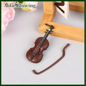 Aolie Mini Miniature Violin Simulation Violin Handmade Desktop Violin Decoration Odorless Doll House Accessories