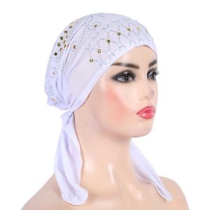 MARBLEX Gold Sequins Turban Hijab Cotton Solid Color Headscarf Hat Fashion Soft Pull On Headwrap