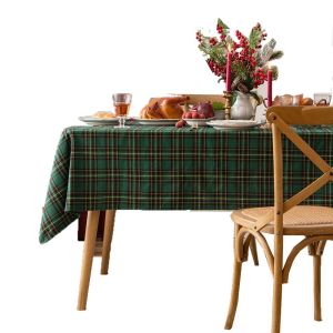 HUYAN Checked Square Classic Plaid Pattern Dining Room Snowflakes Dining Tablecloths Christmas Tablecloth Christmas Decorations Table Cover