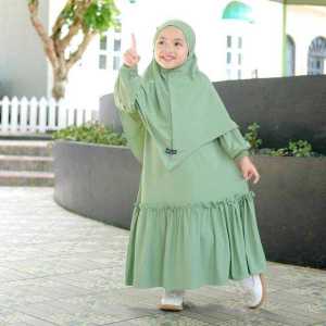baju anak perempuan gamis anak crinkle  kids usia 3-13 tahun  model terbaru anggun dan syari saat di pakai 2024