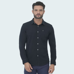 Johnwin - Kemeja Formal Milan - Kemeja Pria - Model Basic - Katun Knitting - Lengan Panjang - Slim Fit - Hitam - FWS.639.S008.03.C-L/S - Free Keychain