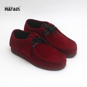 Sepatu Kasual Pria - wanita Spatu Slip On - Loafers merah maroon- Shoes Chungky wallabe casual Tali