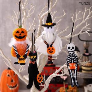 [COD] YUNZE Halloween Hanging Pendant Pumpkin Black Cat Ghost Skull Horror Doll Ornament Outdoor Home Party Halloween Decoration